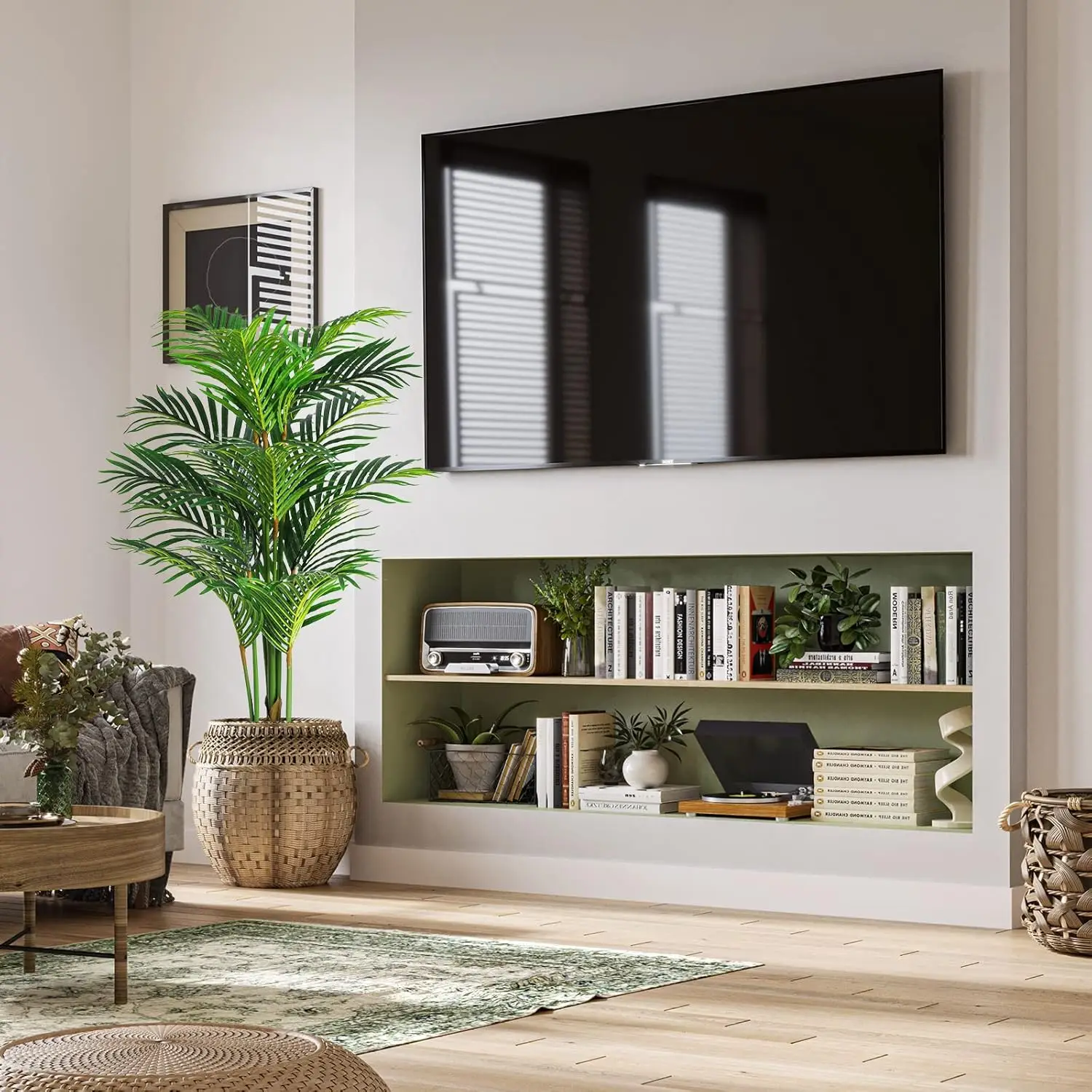 شجرة حرير نخيل أريكا صناعية بطول 5 أقدام، 15 نبات استوائي صناعي لتزيين أرضية الزاوية الداخلية للمنزل/المكتب الحديث #5