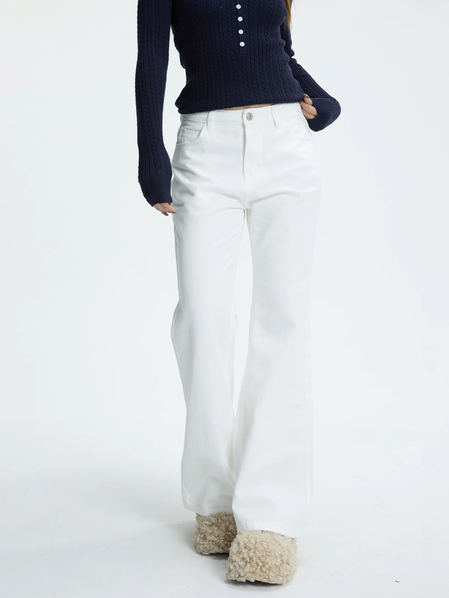 

Американские ретро-джинсы свободного кроя с заниженной талией, расклешенные, женские повседневные длинные брюки, синие, из хлопка, классические