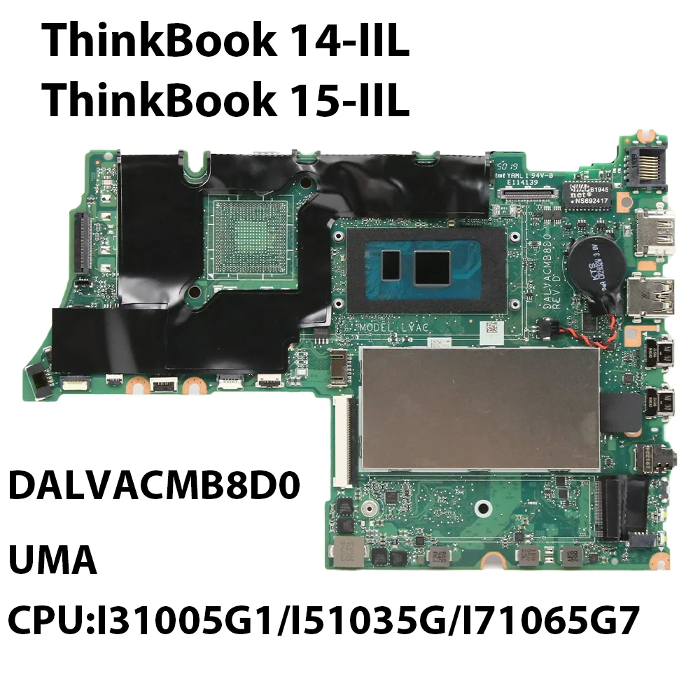 Laptop Motherboard For Lenovo ThinkBook 14-IIL/15-IIL DALVACMB8D0 With CPU:I3-1005G1 I5-1035G7 I7-1065G7 5B20S43867 5B20S43871