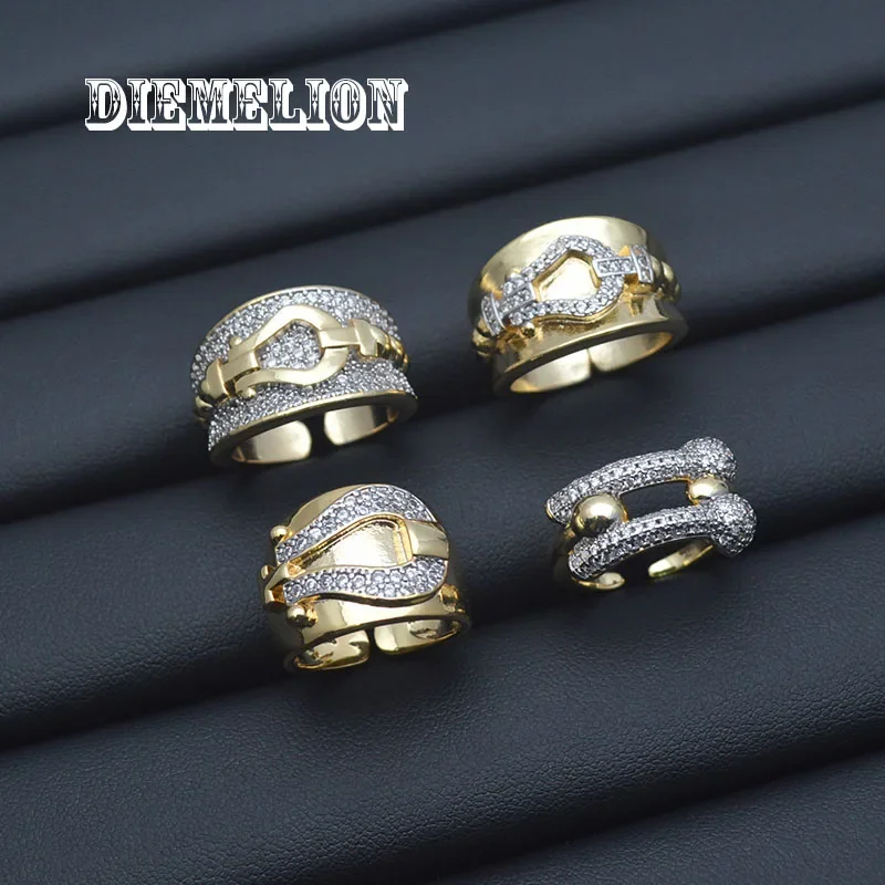 Vintage Tweekleurige U-vormige Hoefijzer Verstelbare Brede Ringen voor Vrouwen Luxe Verharde Zirconia Eenvoudige Stijlvolle Vrouwelijke Sieraden