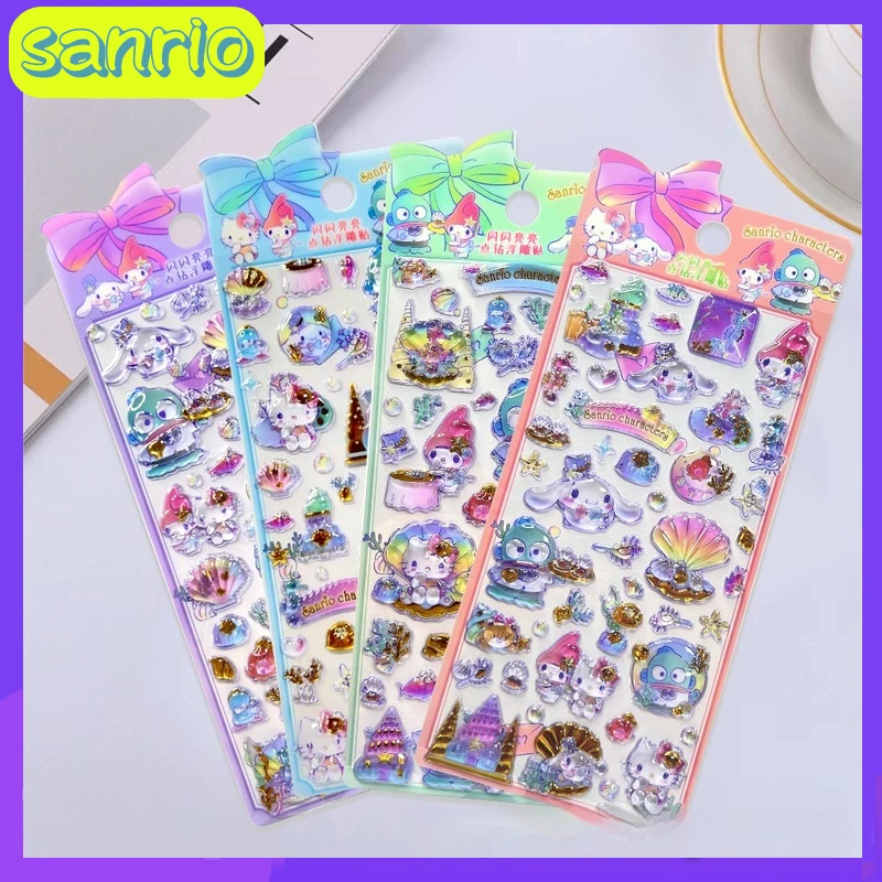 

New 20pcs Mixed Genuine Sanrio Hello Kitty Kuromi Melody 3d Relief Stickers For Children Guka Decorative Diamond Stickers