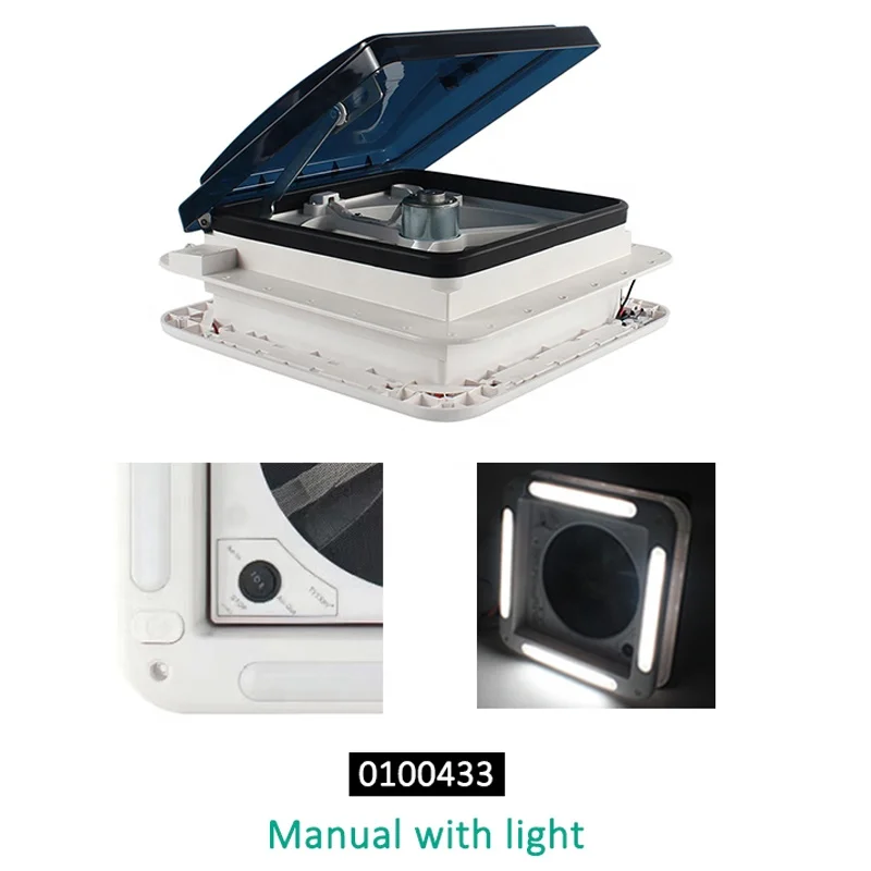 TYTXRV CE Certificated 12V 11'' 280mm RV Roof Vent With LED Light Manual Control Caravan Ceiling Exhaust Fan Smoked Lid
