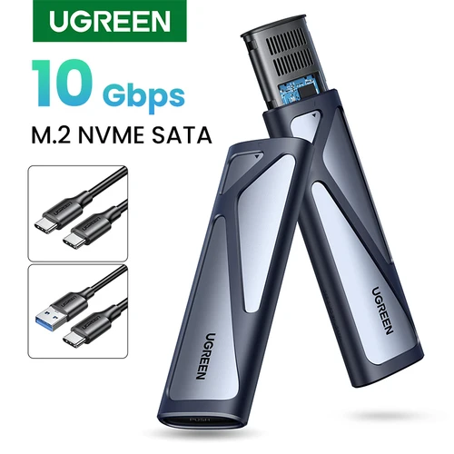Imagen 1 del producto Ugreen-Estuche de adaptador para disco M2 SSD, carcasa de disco duro para ordenador, con cable USB tipo C 3.1 para NVME, PCIE, NGFF, SATA M/ B, M.2