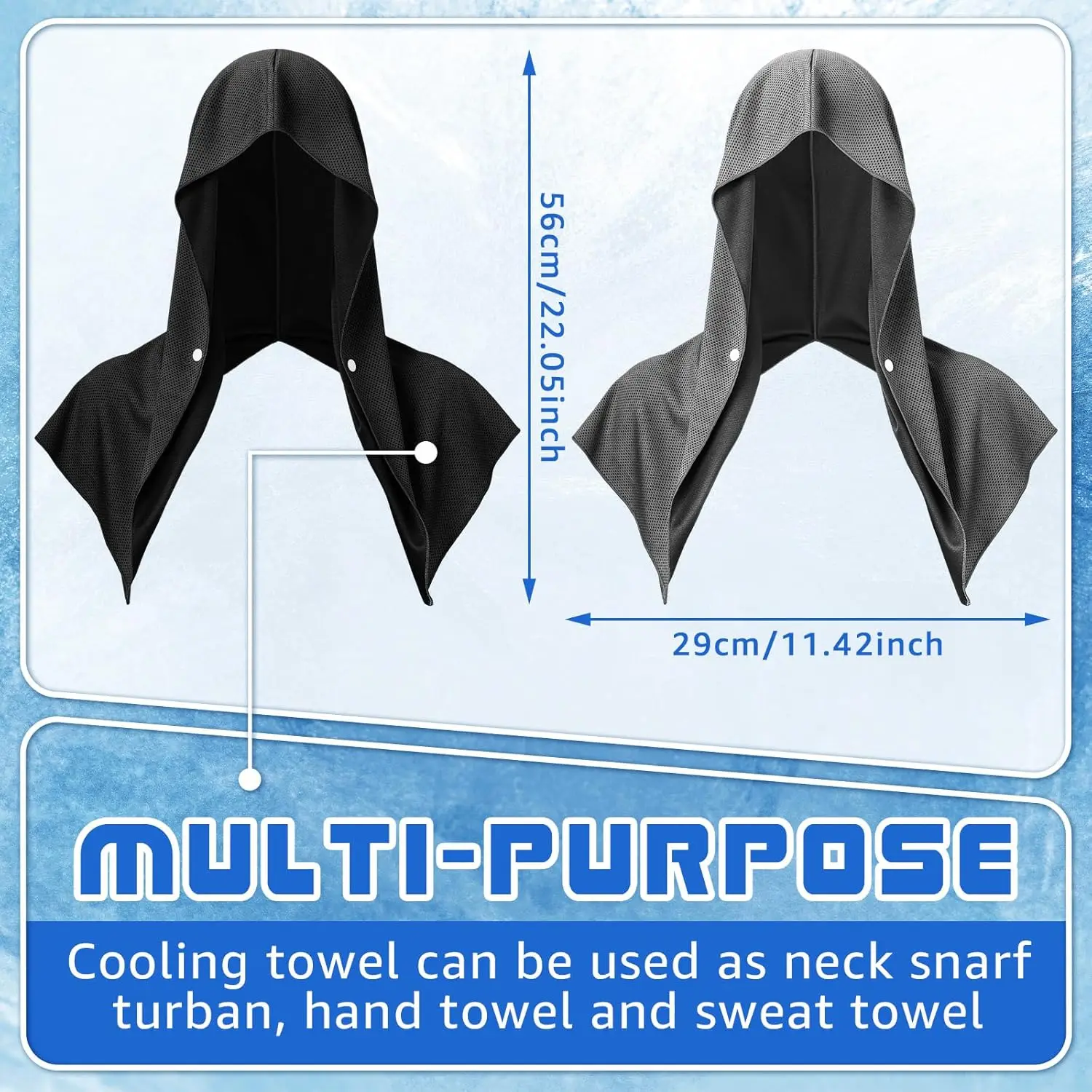 مناشف بقلنسوة للتبريد للرجال، مناشف تبريد للرقبة والوجه، لفافة رأس تبريد للتمرين الرياضي والتخييم (رمادي) منشفة رائعة