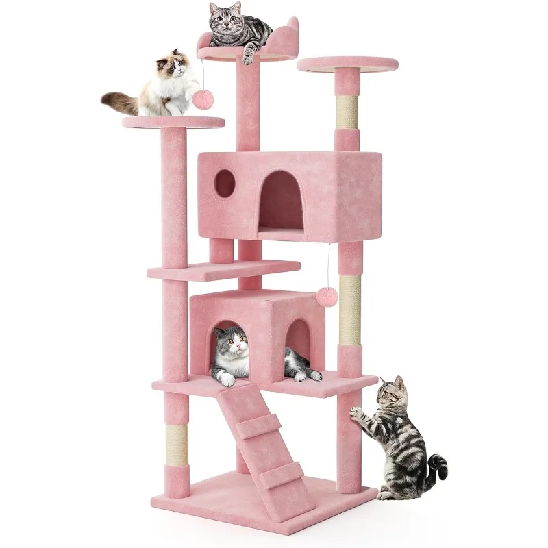 

Indoor cat tree, 70 inches with 2 cat beds, tall cat tower with scratching post, cat climbing tower, cat tree for indoor cats