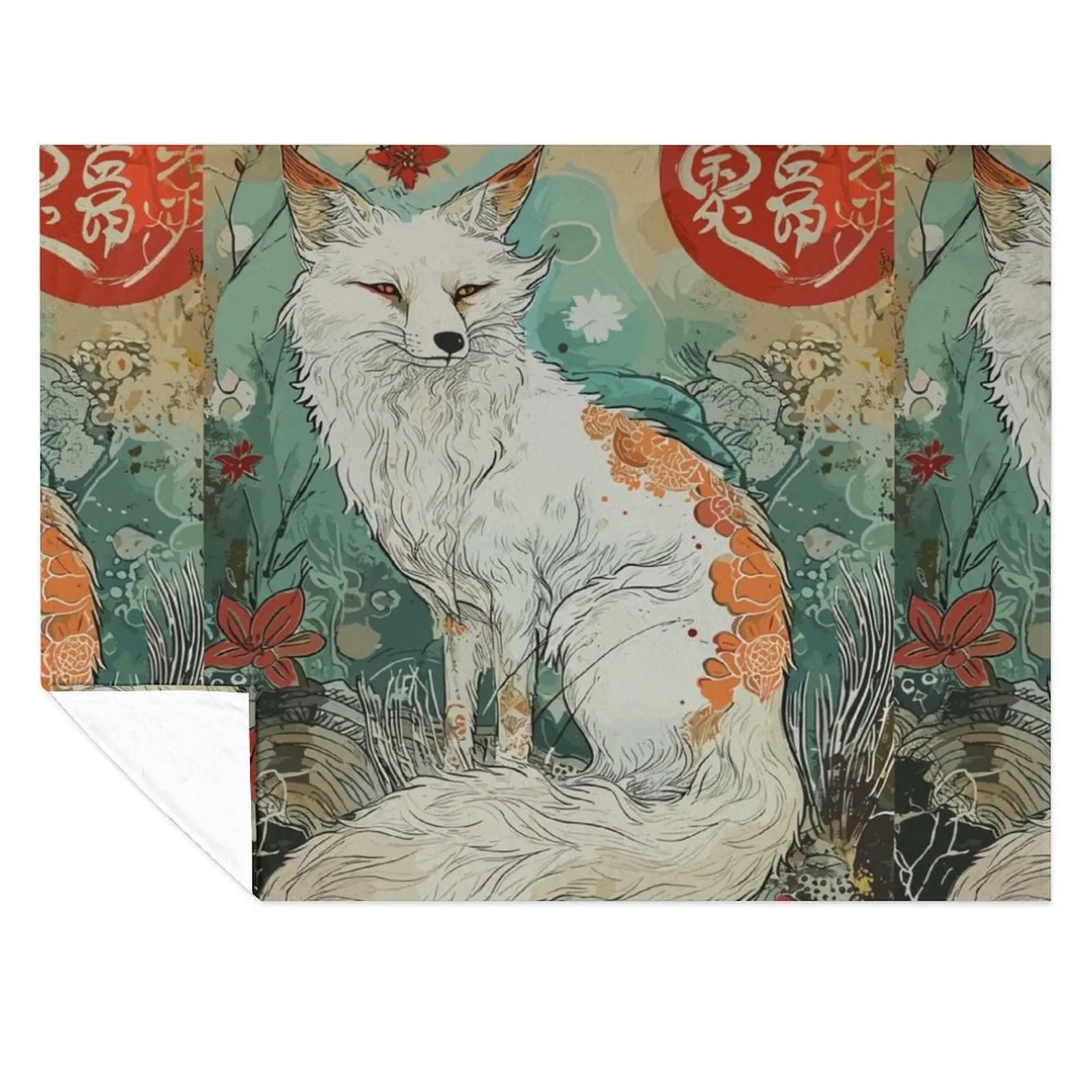 

A Japanese Kitsune Art Throw Blanket Cute Decoratives Soft Plush Plaid anime Blankets