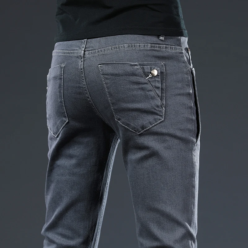 

2024 New Spring Autumn Men Fashion Slim Grey Skinny Jeans Classics Solid Color Stretch Multi-button Youth Male Denim Pants