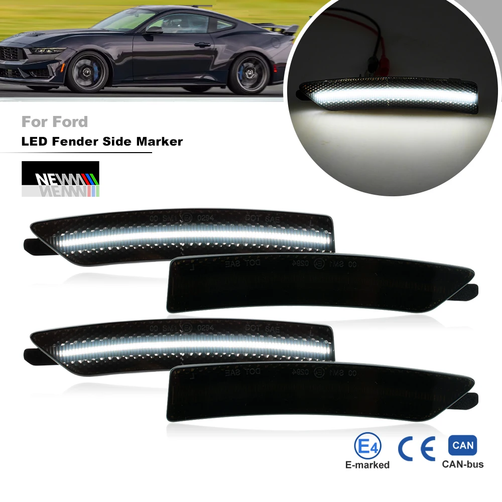 For 2024 2025 2026+ Ford Mustang Gen7 S650 Smoked White LED Bumper Wheel Fender Side Marker Lights Accessories Car Signal Lamp