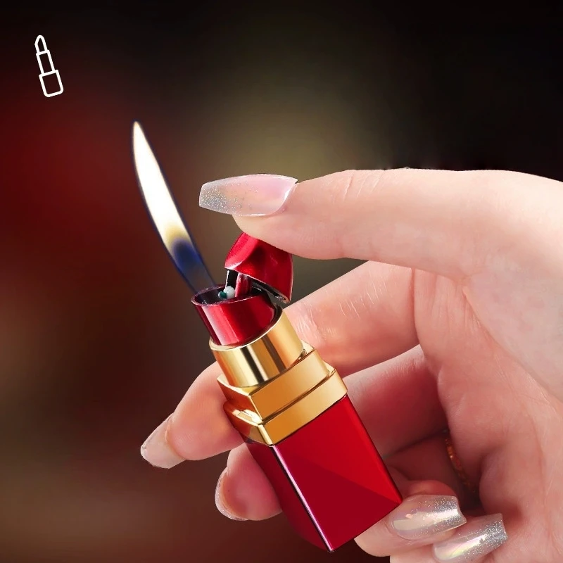 

New Fashion Plated Lipstick Inflatable Lighter Personalized Open flame Outdoor Portable Mini Lighter Women Smoking Gift