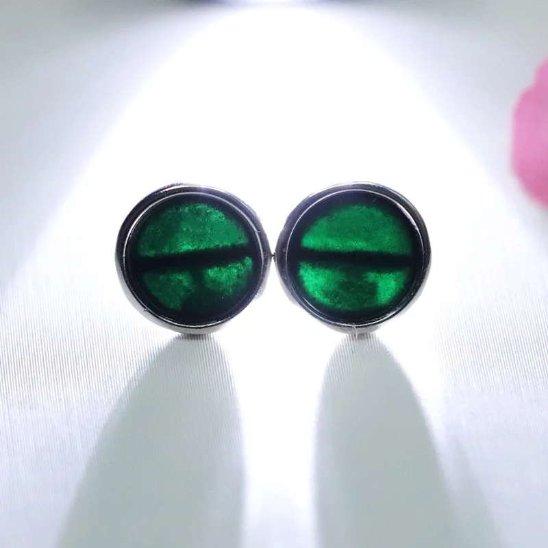 

S925 Silver Black Jade Full Circle Ear Studs Dark Emerald Gemstone Yin Yang Jewelry