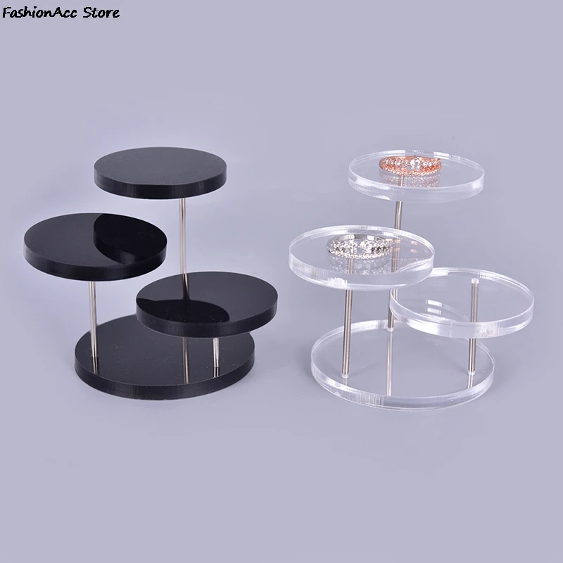 3 Layers Round Acrylic Jewelry Simple Display Stand Necklace Earring Ring Show Rack