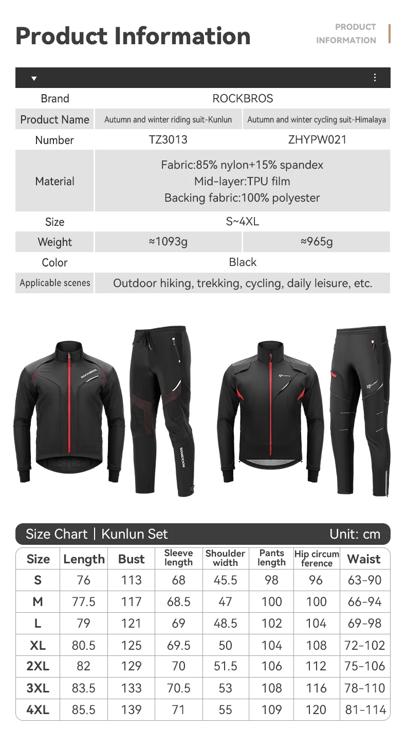Rockbros Radsport bekleidung Set Winter wind dicht reflektierende Rad trikot Thermo Fleece Hose Regenschutz Set Männer Frauen Sportswear – Detail 4