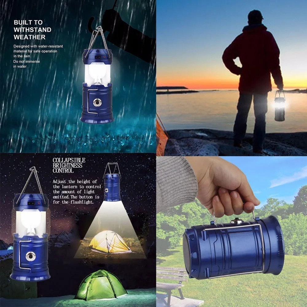 Outdoor Solar Camping Lantern Waterproof Emergency Flashlight 4 in 1 Led Tent Projection Lamp Galaxy Effect Discos Stage Lights