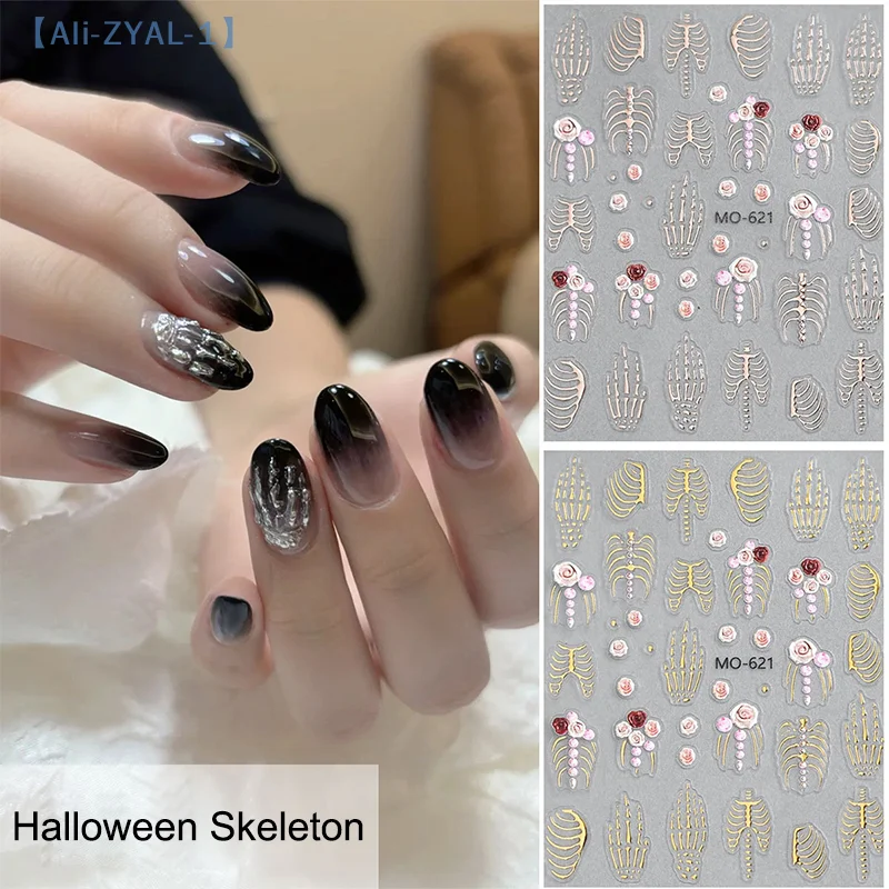 【ZYAL-1】5D Halloween Kerst Nagelstickers Relief Skelet Nagelsticker Halloween Party Manicure Slider