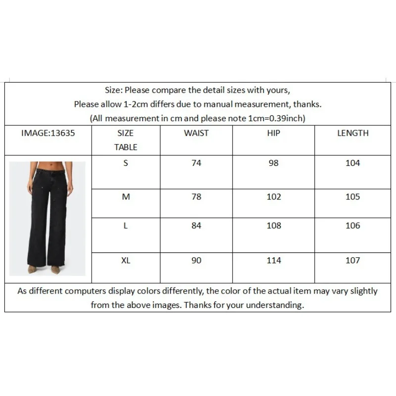Wide Leg Cargo Pants Women Loose Fit Washed Work Jeans Pockets Straight Cut Mid Rise Open Crotch Design Casual Comfortable