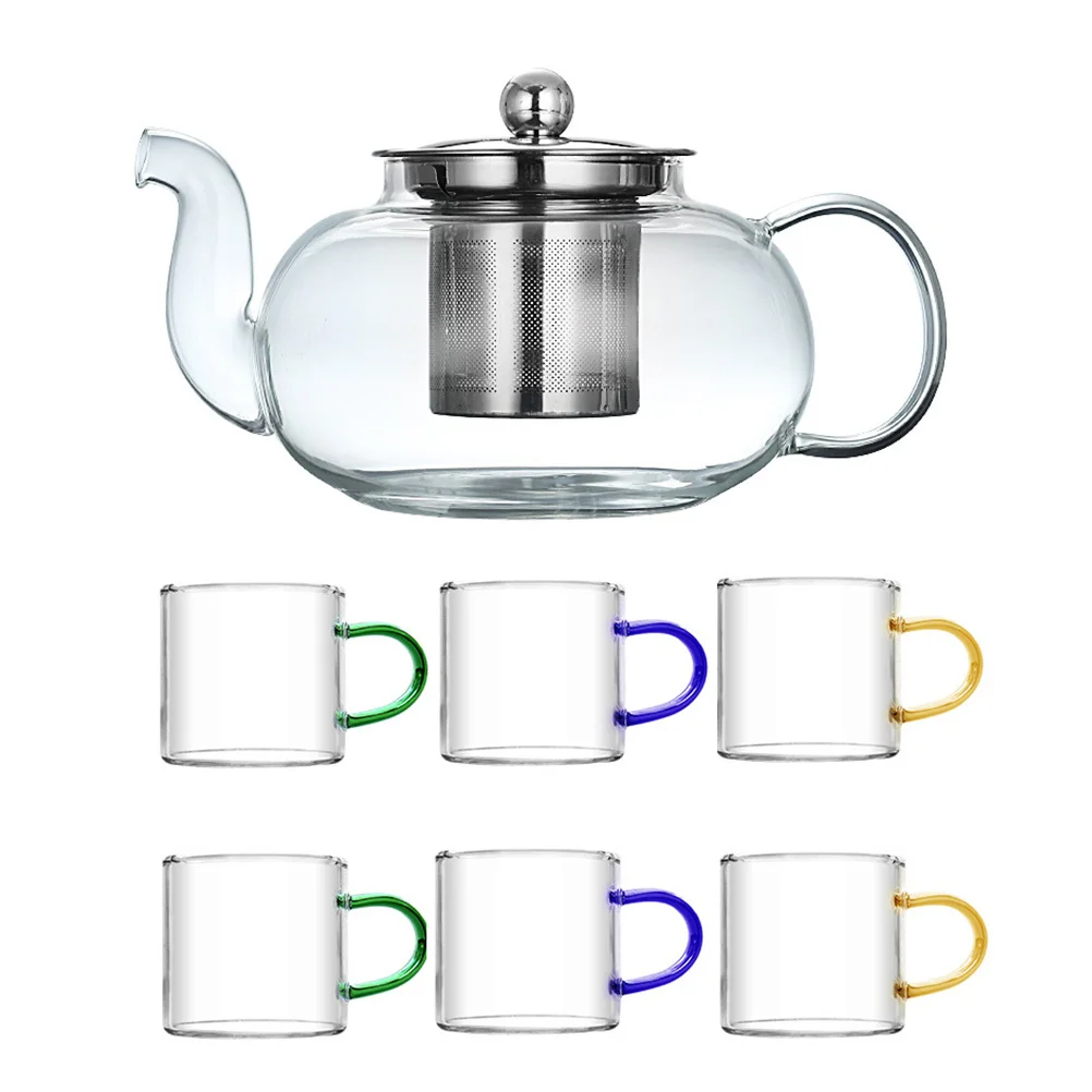 

1Set Thickened Glass Teapot Heat Resistant Transparent Elegant Handle Practical for Office Dining Room Home Tea Brewing
