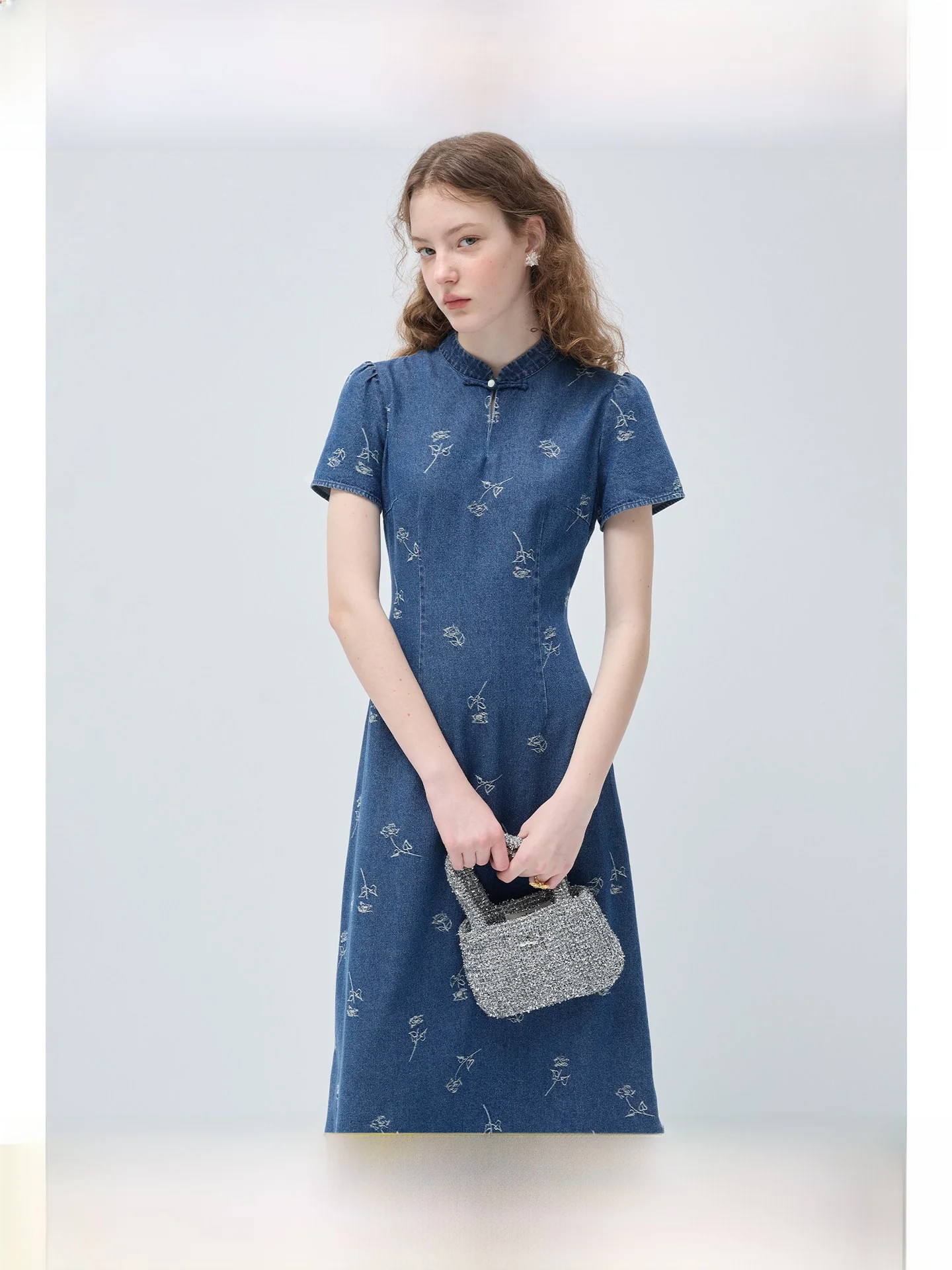 

New Chinese Style plus Size Women's Dress Slimming Long Denim Qipao Summer Micro Fat MM Skirt Straight Cut Short Sleeve A-Lin...