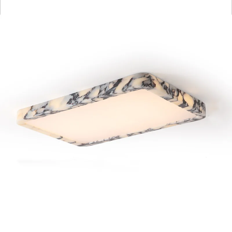 

Modern Marble Ceiling Lamp Black Vein Pattern Brass Finished Frame Round Square Dimmable Lustre for Study Room