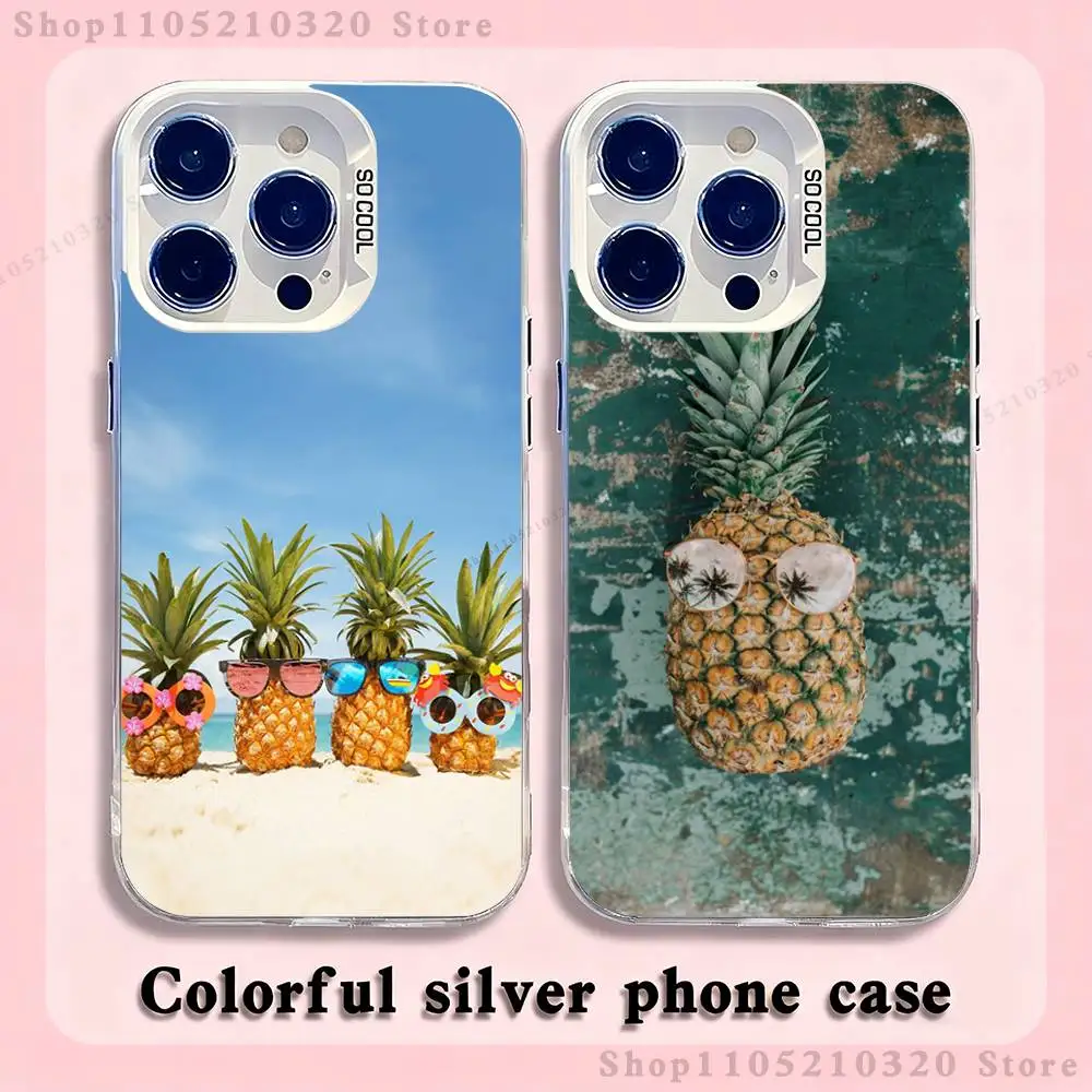 حافظة هاتف صيفية على شكل أناناس لهاتف آيفون 17,16,15,14,13,12,11,Pro,XS,Max,Plus,Mini,SE4,E غطاء أبيض غير لامع مقاوم للصدمات