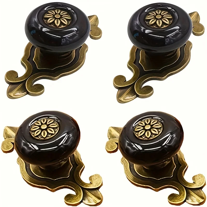 

4pcs Vintage Ceramic Cabinet Handles - Dresser & Kitchen Pulls with Zinc Alloy Base, RDrawers, Wardrobes, and Home Decor