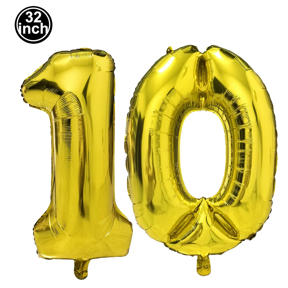 Nummer 10 Ballon 10-cijferige ballon Tien blauwe figuur Groene wereldbol 10e verjaardag Groot Groot Rood Roze Gouden Zwart Kleurrijk 32 inch