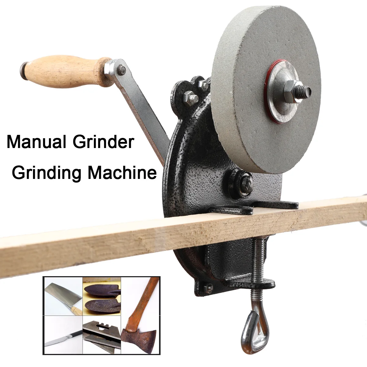 Fixed Hand Grinder – Labor Saving Manual Bench Grinder, Heavy Duty Cast Iron Frame, Dual Grit Grinding Wheel, Perfect for