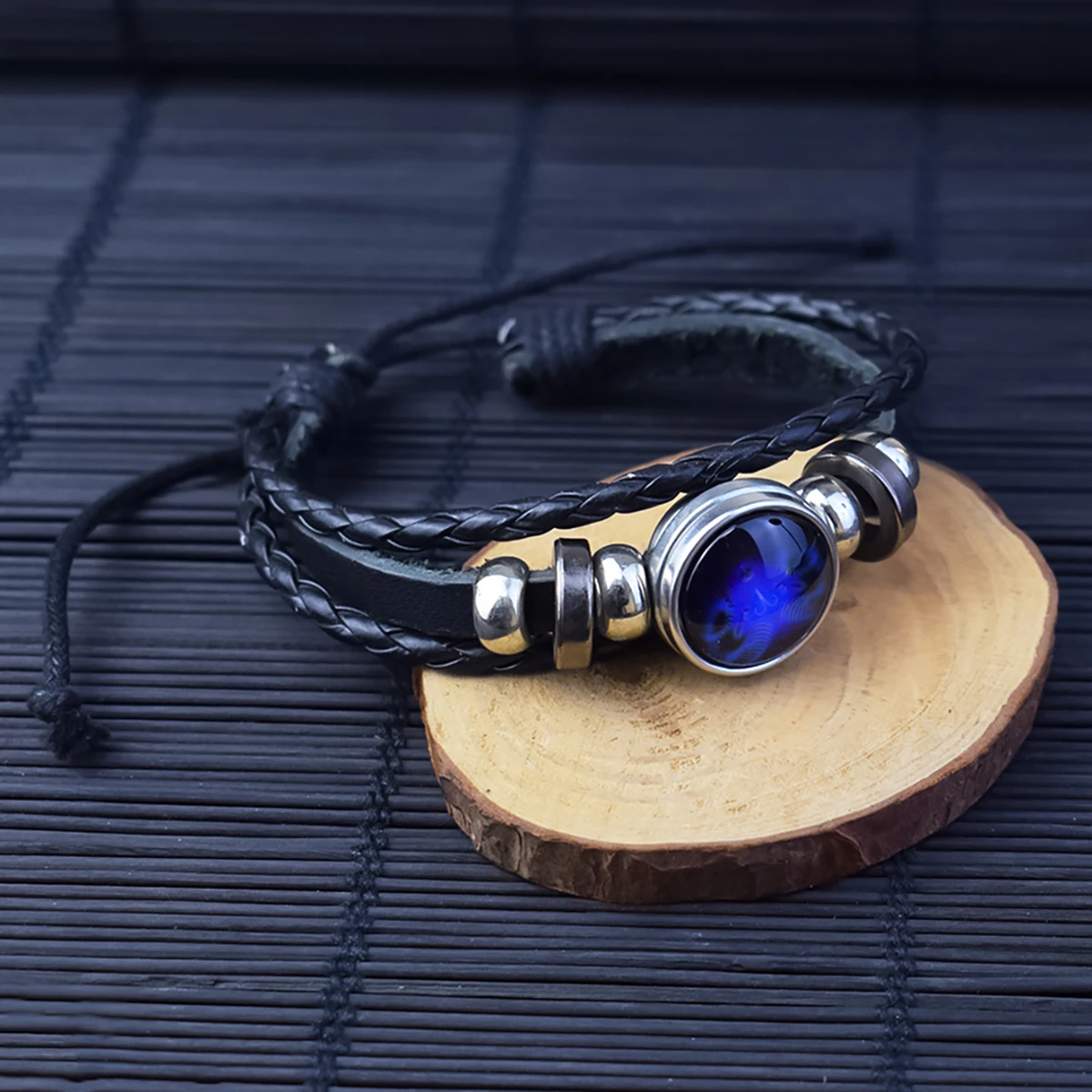 Luminous 12 Zodiac Signs Bracelet Men Women Punk Leather Bracelet Constellation Bracelet Zodiac Jewelry for Birthday Day Gift