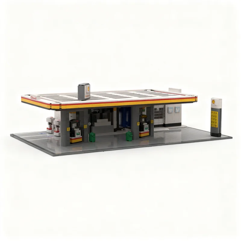 2175pcs MOC Shell Gas Station City Model Toy Building Blocks Construction Christmas Gift DIY Education Display Birthday Craft