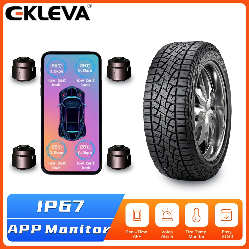 

EKLEVA Android iOS BLE TPMS Universal Car Tire Pressure Sensor Waterproof External Alarm Tire Pressure Sensors Bluetooth 4.0 5.0