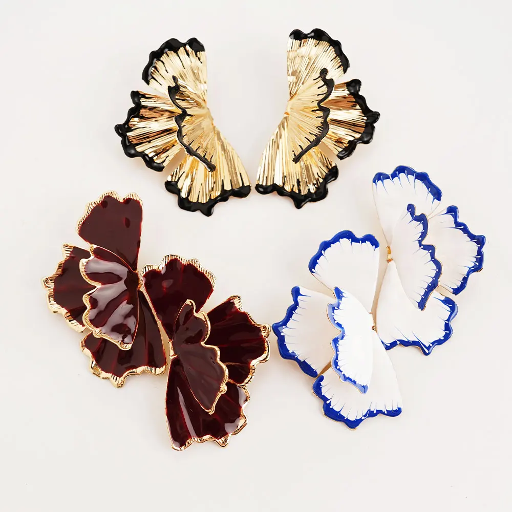 الأبيض الأزرق فراشة بوهو بيان وأقراط المينا الرجعية جميلة المعادن مجوهرات للنساء الفتيات اكسسوارات الحفلات #5