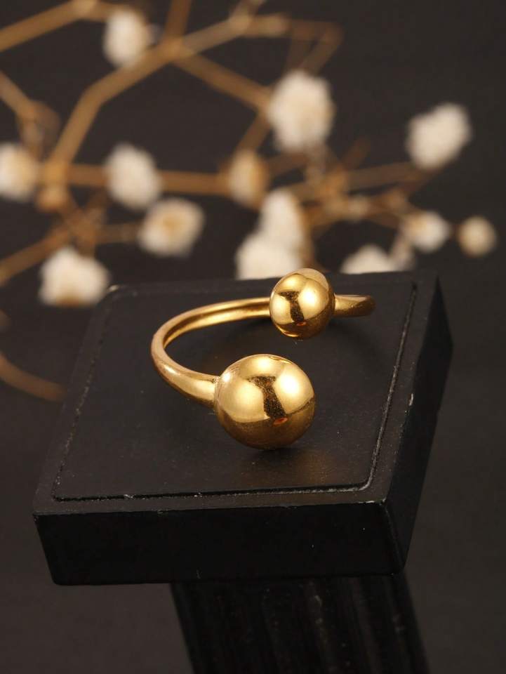  1 Piece of Smooth Double Sphere Open Ring in 18K Gold Color, Geometric Stainless Steel Hug Ring, Versatile and Fashionable, Suitable for Men and Women for Daily Wear 