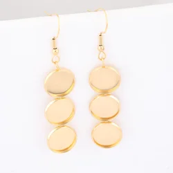6pcs Stainless Steel Gold Plated 12mm Connecting Cabochon Earring Base Setting Blanks Diy Ear Hooks Findings For Jewelry Making