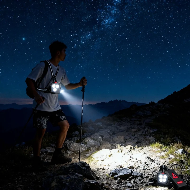 Outdoor Biking Night Running Lights LED Chest Front Red Warning USB Rechargeable for Camping Hiking Running Jogging