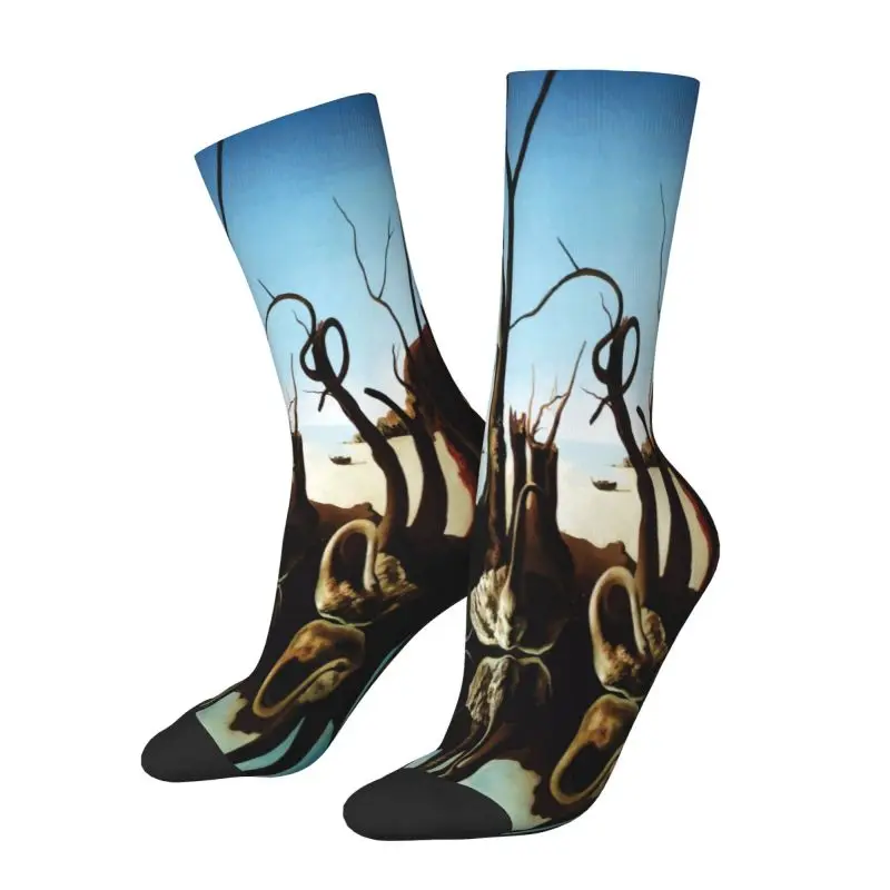

Custom Men's Swans Reflecting Elephants By Salvador Dali Dress Socks Unisex Warm Breathbale 3D Print Painting Art Crew Socks