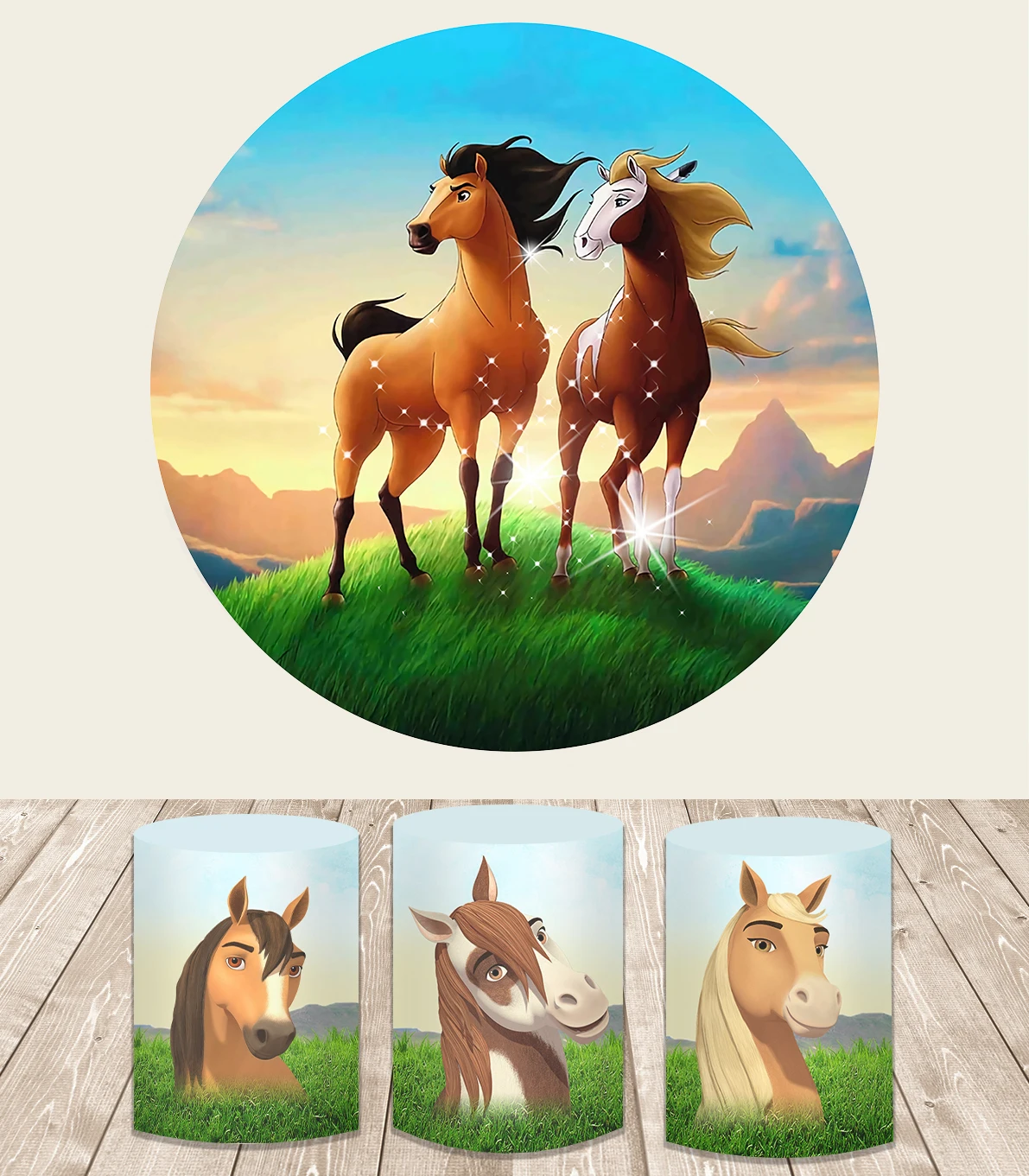 Spirit Riding Circle fondale Horse Kids Happy Birthday Party Round Background Photo Studio Photocall puntelli Decor Banner cover