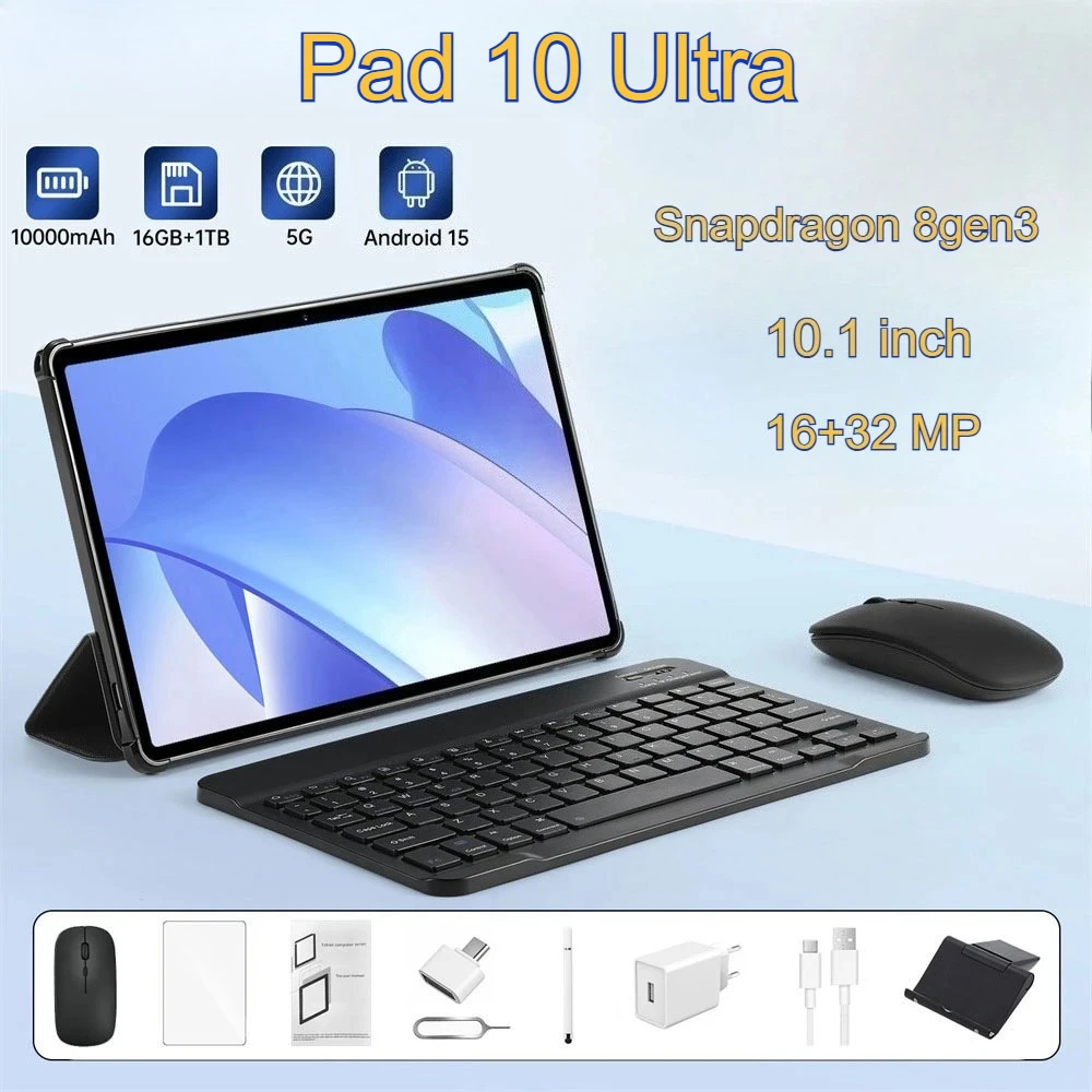 

2025 New Pad 10 Ultra 10.1 inch Screen Tablet Android 15 10000mAh 16GB+1TB Tablets Global Version 4G 5G Dual Children's Tablets