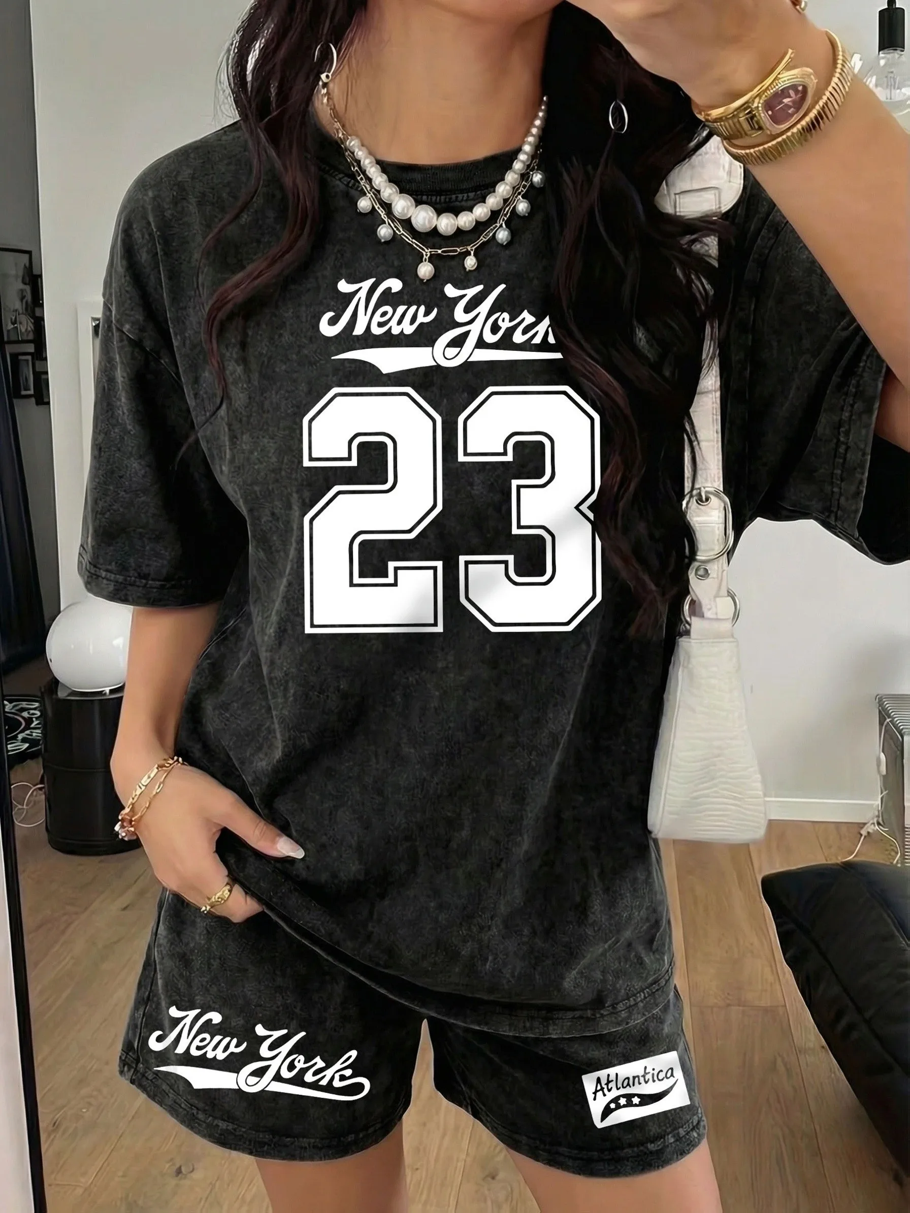 2026 Summer New Trendy Street Fashion Retro Style Multi-Functional 3D Digital Print Women's Short Sleeve Short Pants Set
