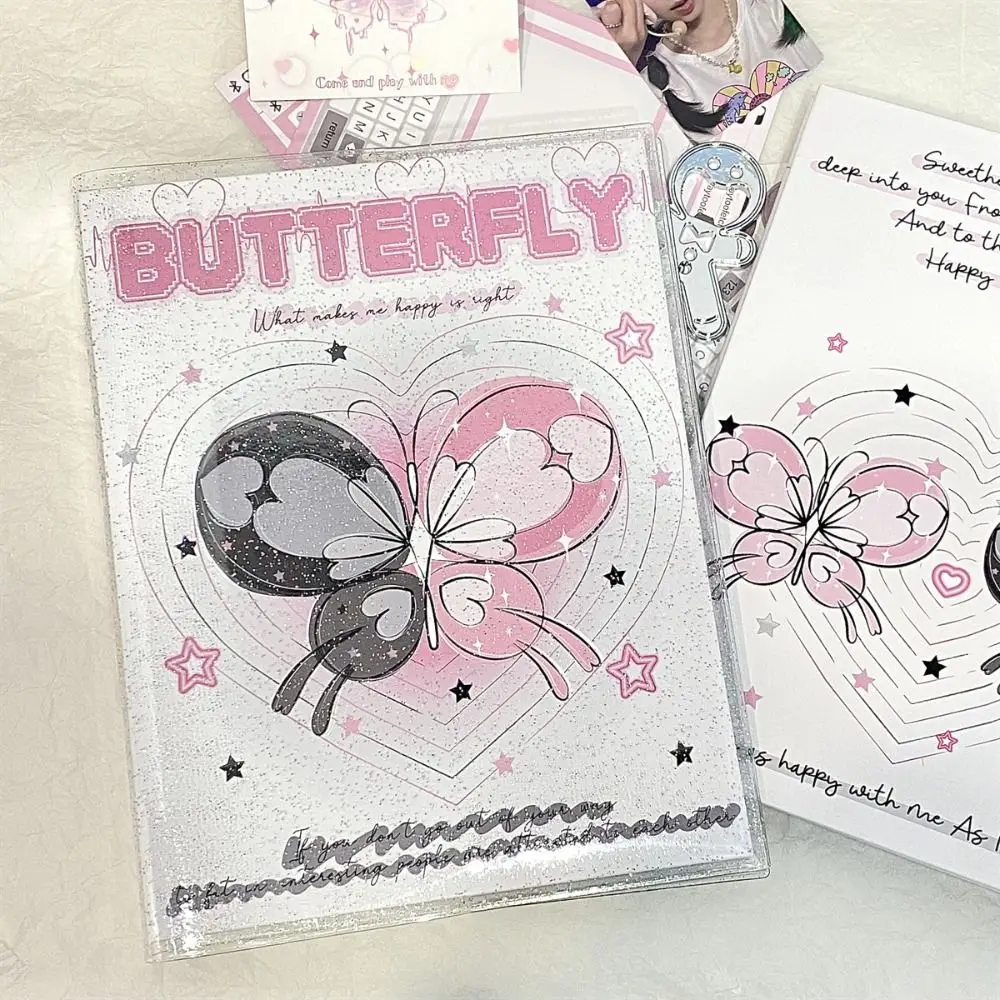 Loose Leaf Shell Photo Card Binder Fashion Black Pink Butterfly A5 Photo Album Photo Card Holder