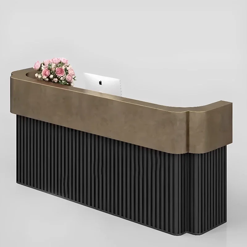 

-+-Modern Nordic Luxury High-End Office Reception Desk Sales Office Modern Hotel Welcome Stainless Steel Cashier Desk Creative H