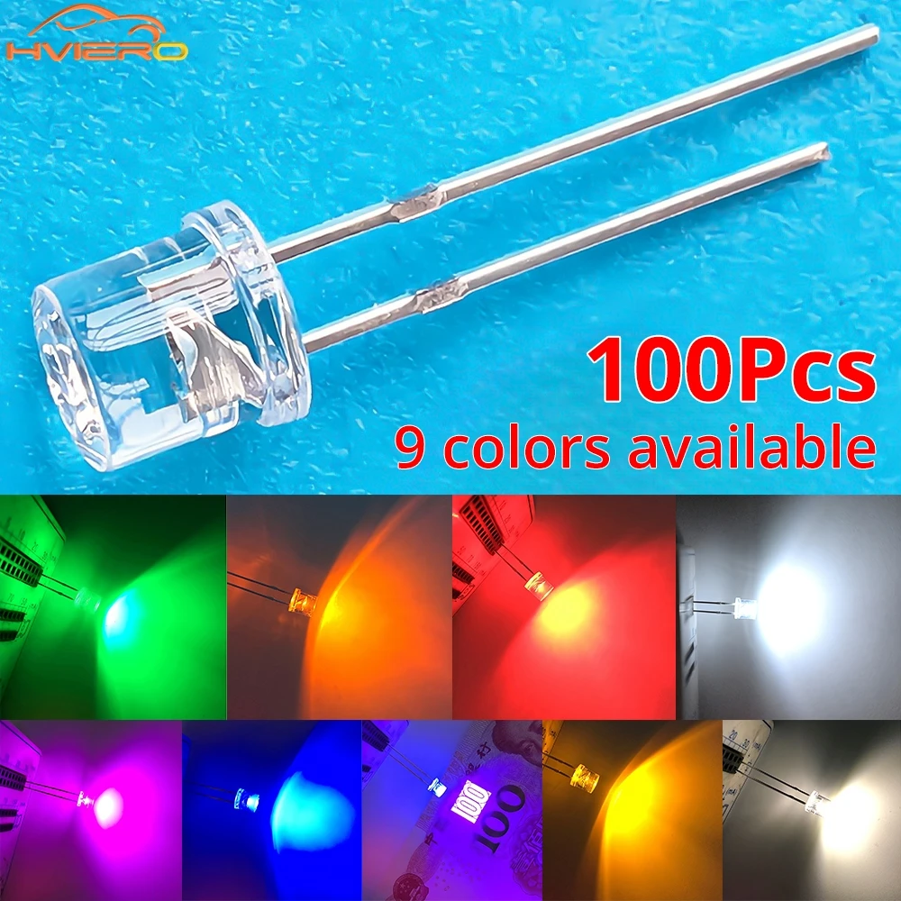 100pcs 5mm Flat Top White Red Yellow Blue Green Emitting Diode LED Wide Angle Ultra Bright Bulbs F5 5mm Light Lamp Diodes
