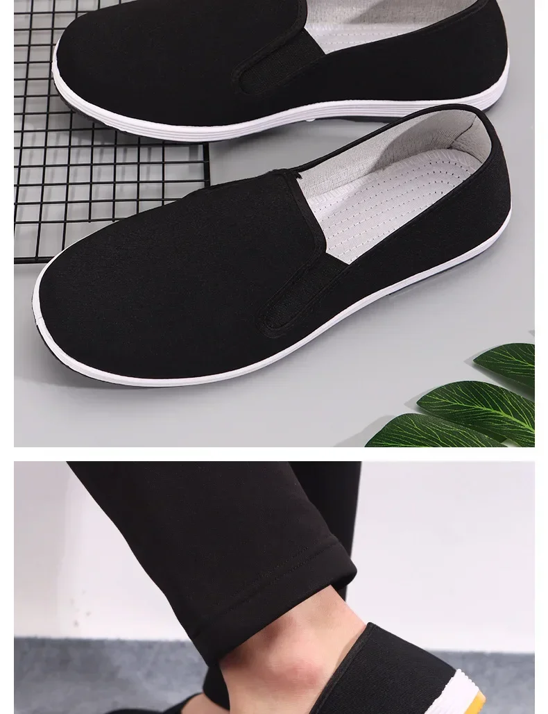 Verpackte alte Peking-Stoffschuhe für Herren, Slip-On Freizeitschuhe, atmungsaktive schwarze Leinenschuhe zum Fahren und für den täglichen Gebrauch. – Detail 10