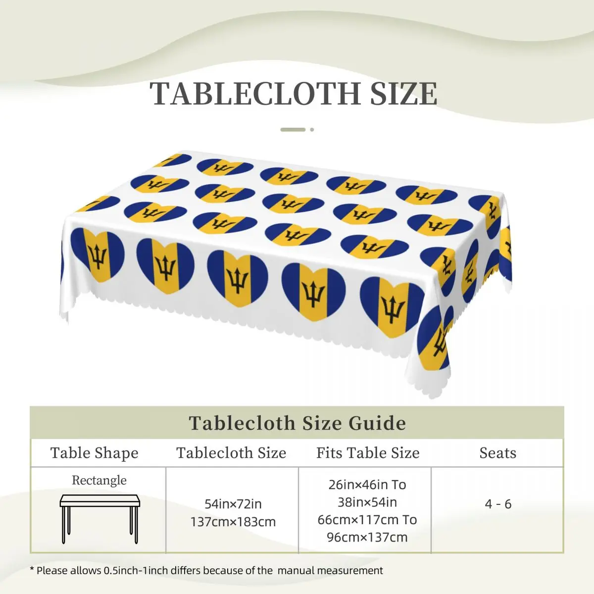 Barbadian Heart For Real Bajans Barbados Flag Rectangular Tablecloth Waterproof Table Cover for Dining Events Table Cloth