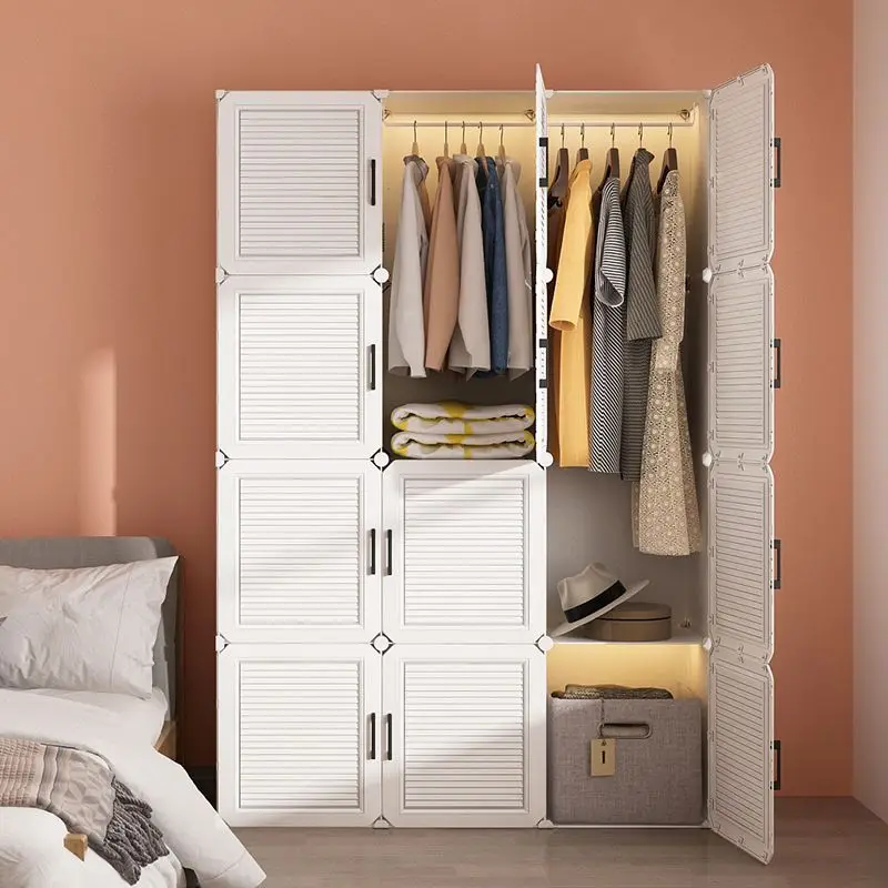 Multifuncional casa quarto mobiliário simples conjunto de guarda-roupa armazenamento plástico vestir pequeno armário pano partição rack