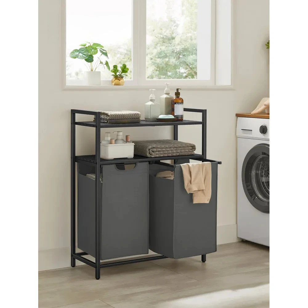 

Корзина для белья с 2 выдвижными съемными мешками и 2 полками, вместимость 12,1 галлона (46 л) на мешок