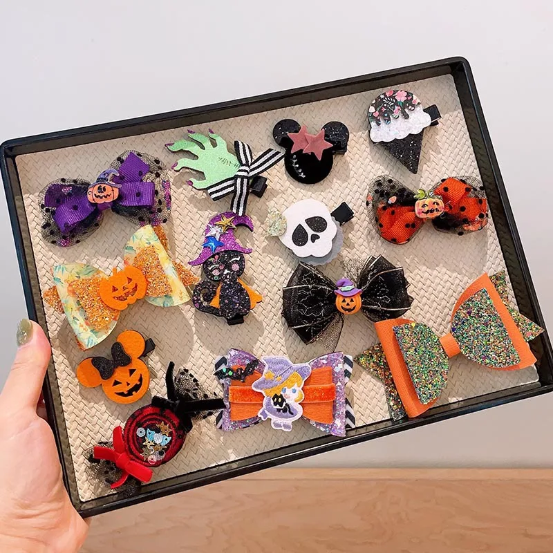 Hair Clip Halloween Bow Ghost Bat Handmade Black Cloth Lightweight Party Hair Accessory for Kids Girls Costume Decor