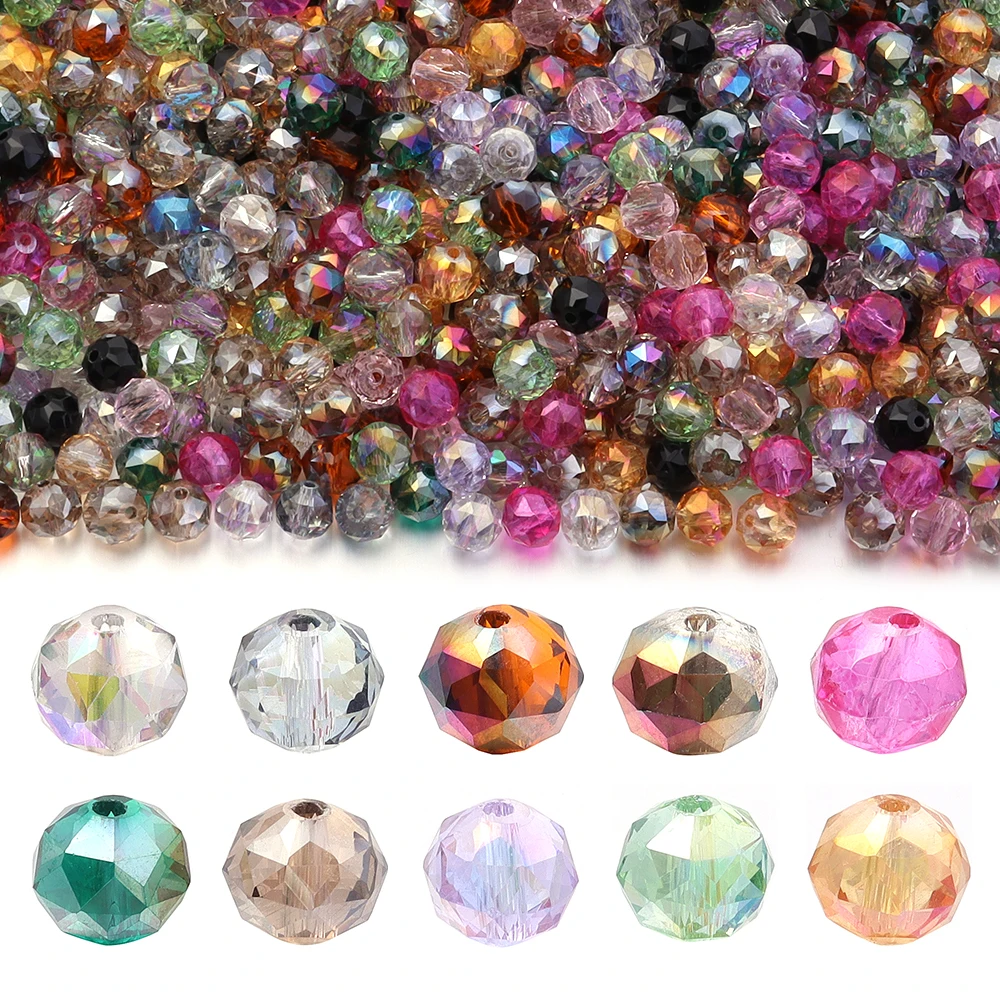 50pcs/lot Austria Crystal Glass Beads Round Flat Faceted Glass Loose Beads For Jewelry Making DIY Bracelet Necklace Accessories - view 2