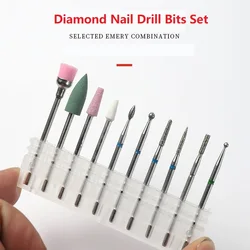 10pcs Diamond Nail Drill Bits Set Carbide polishing head Removing Electric Nail Milling Cutter Cleaner Brush Tools