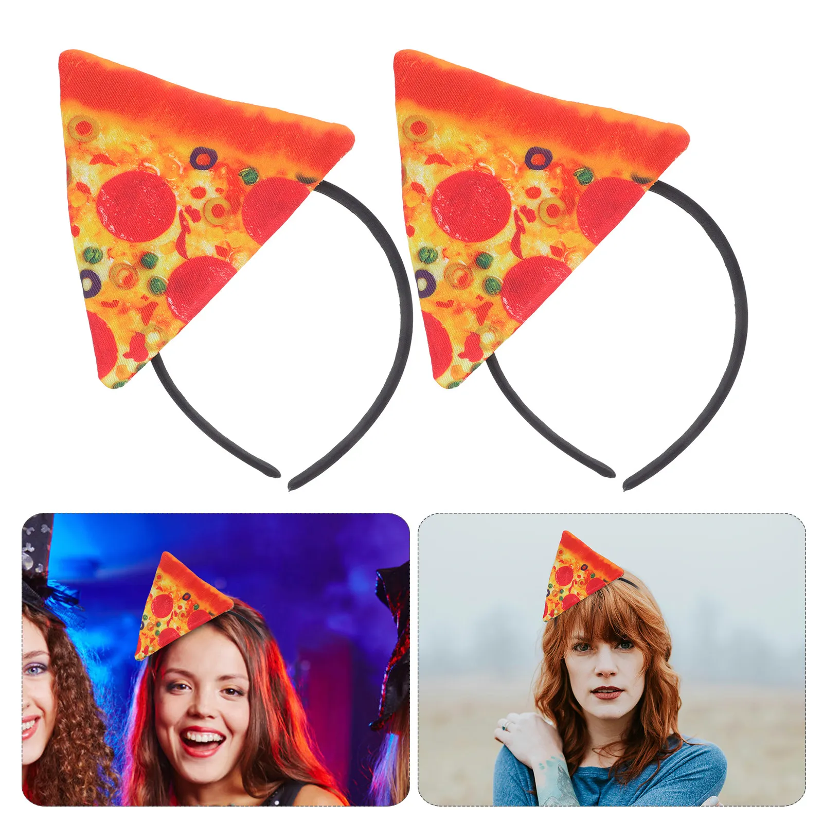 2pcs Pizza Headband Clown Hair Hoops Funny Crazy Hat Halloween Cosplay Costume Accessories For Party Headdress Dress Up Props
