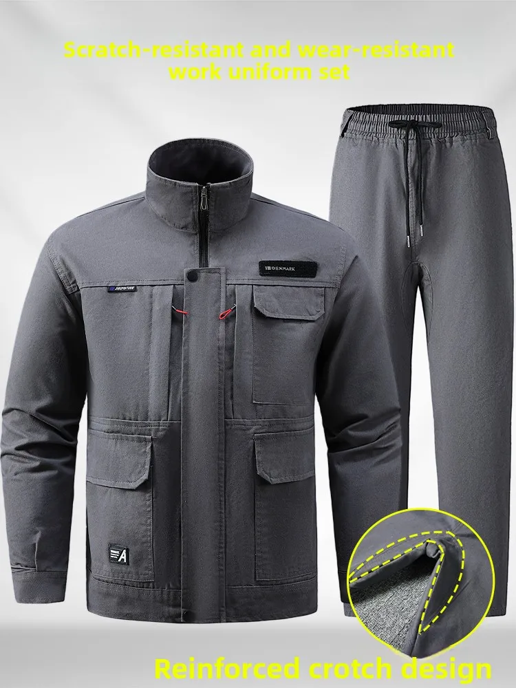 Thiened Pure Cotton Work orm Set pour hommes Soudage Auto Réparation Chantier Anti-brûlure Résistant à l'usure...