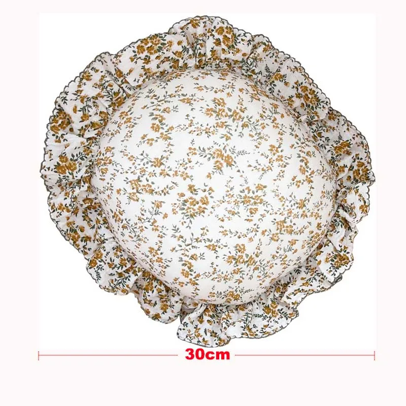 Korean Floral Cotton Round Baby Pillow With Ruffles Muslin Kids Cushion Baby Newborn Bedding Pillows Cushions Room